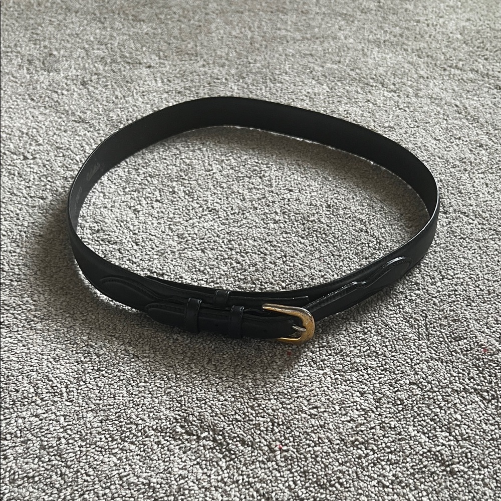Cabela’s Black Leather Belt Size 38 – Classic Gold Buckle Casual Belt